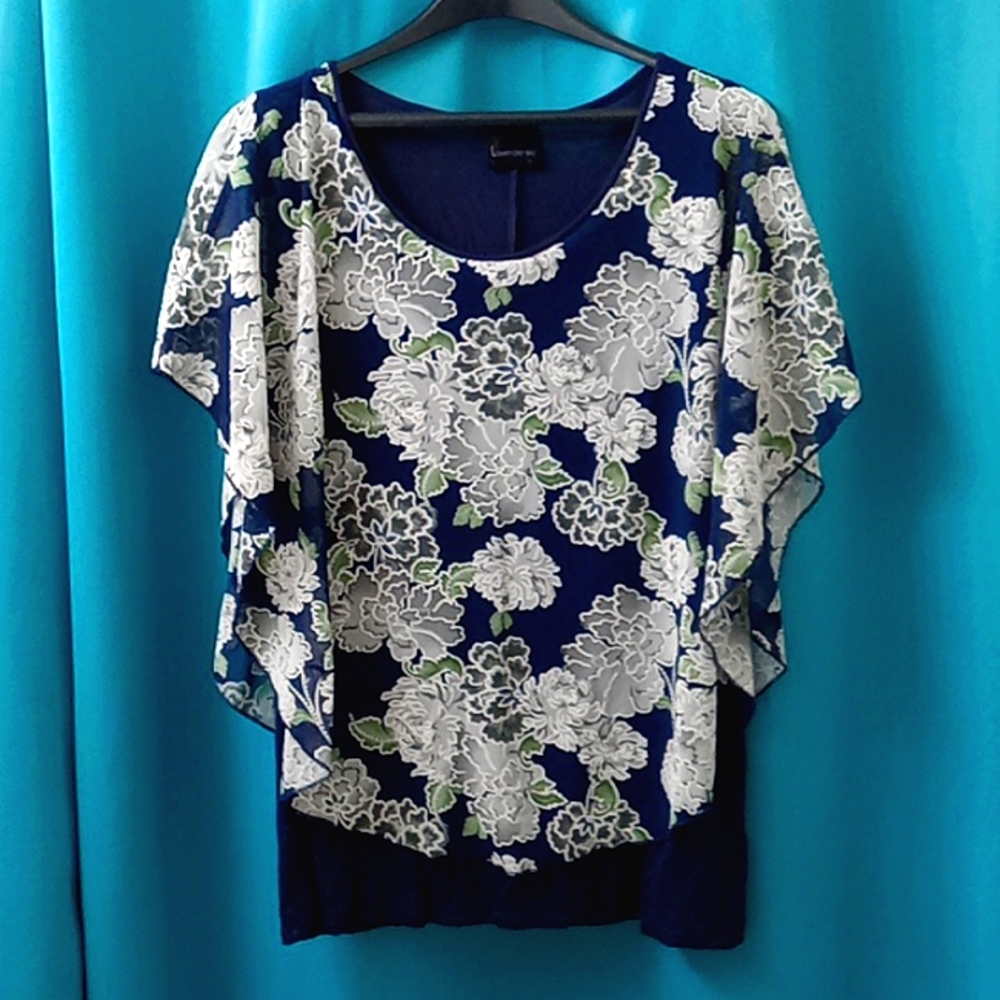 Navy Blue Floral Blouse